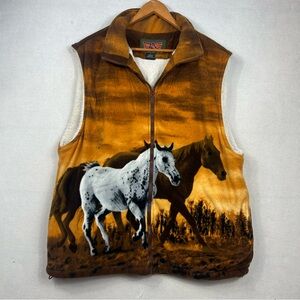 Trail Crest Size XL Western Horse Print Fleece Sherpa Lined Vest Full Zip